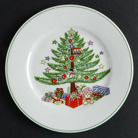 Christmas Tree White (Brown Bear) Salad Plate by Gibson Designs
