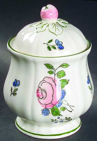 Lorraine Rose Green Sugar Bowl & Lid