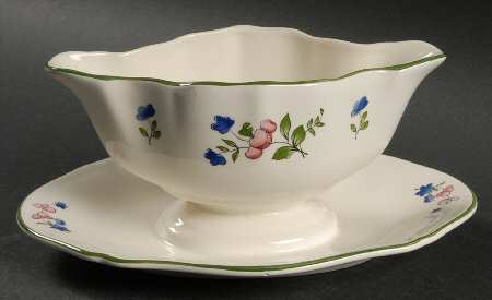 Lorraine Rose Green Gravy Boat with Attached Underplate
