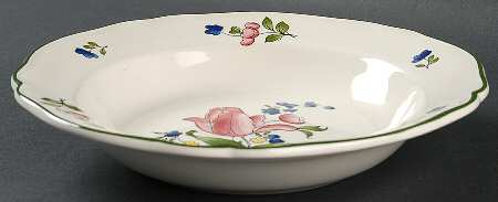 Lorraine Rose Green Rim Soup Bowl