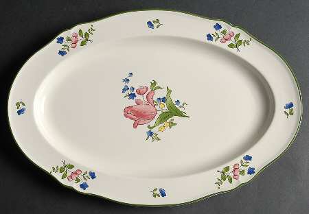 Lorraine Rose Green 14" Oval Serving Platter