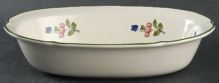 Lorraine Rose Green 10" Oval Vegetable Bowl