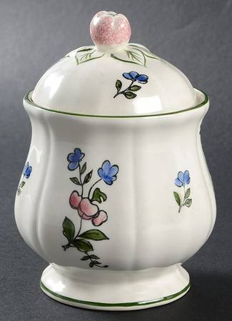 Lorraine Rose Green Sugar Bowl & Lid