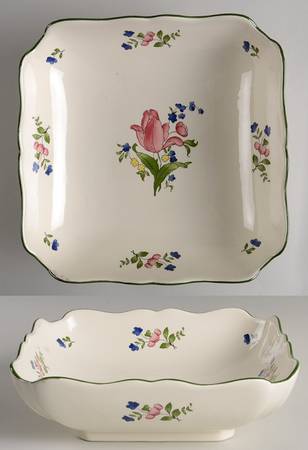 Lorraine Rose Green 9" Square Salad Serving Bowl