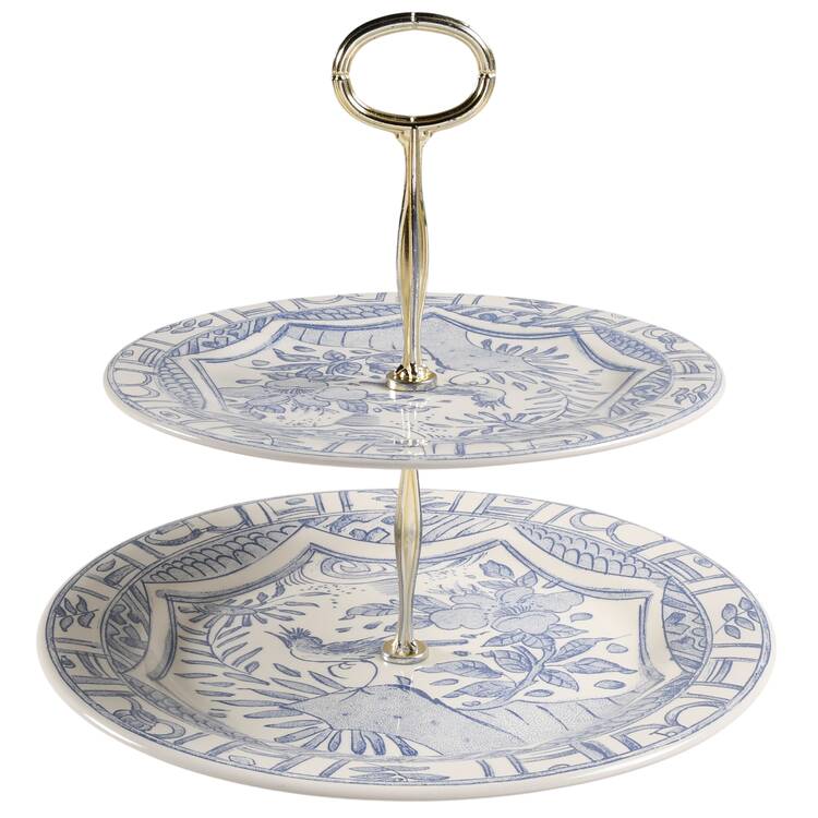 Oiseau Bleu 6 5/8"-10"  2 Tiered Serving Tray (Dp, Sp) HC