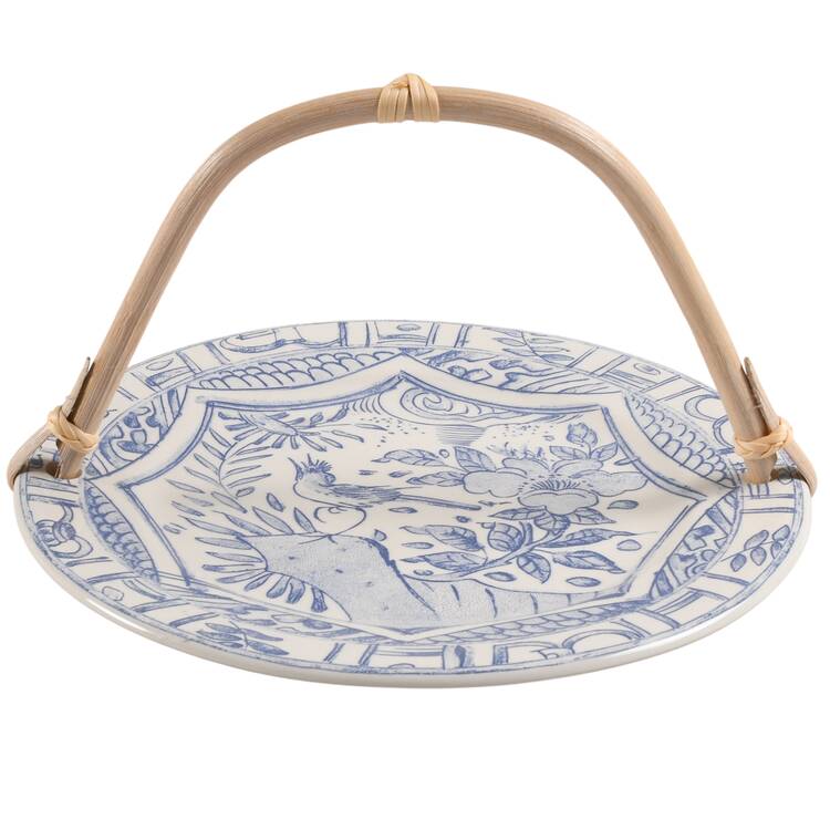 Oiseau Bleu 5 3/8"-5 5/8" Bamboo Handled Serving Plate  HC