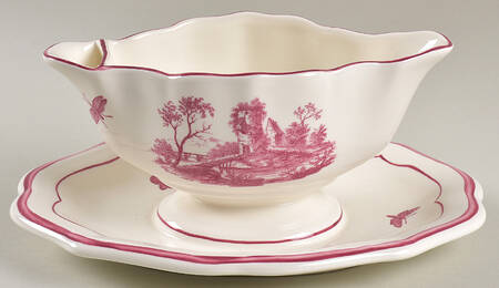 Paysages Rose Gravy Boat with Attached Underplate