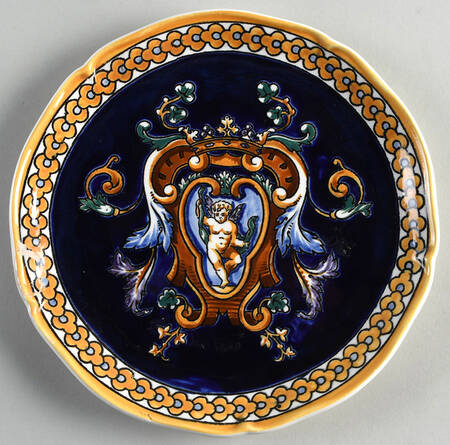 Renaissance Fond Blue Salad Plate by Faiencerie De Gien