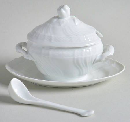 Bianco White (Vecchio Ginori Shape) Individual Gravy Boat & Lid & Underplate