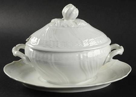 Bianco White (Vecchio Ginori Shape) Gravy Boat w/Attached Underplate & Lid