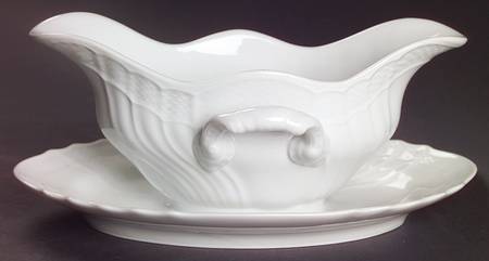 Bianco White (Vecchio Ginori Shape) Gravy Boat with Attached Underplate