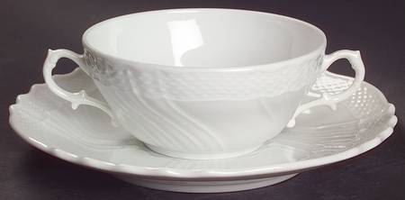 Bianco White (Vecchio Ginori Shape) Flat Cream Soup Bowl & Saucer Set