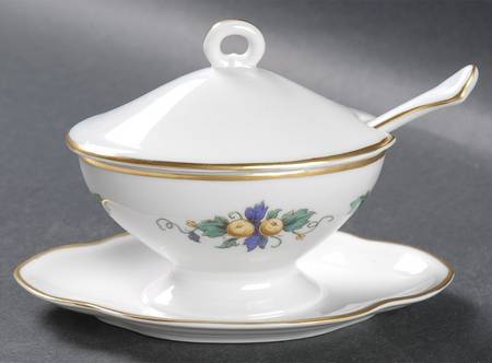 Capri (Smooth Edge) Oval Mustard w/Lid, Attached Underplate & Spoon