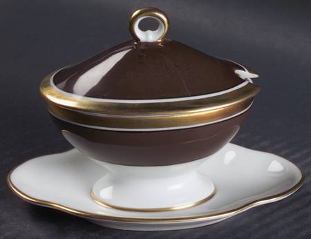 Contessa Brown Oval Mustard W/Lid & Attached Underplate