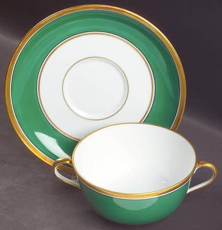 Contessa Green Flat Cream Soup Bowl & Saucer Set