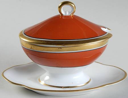 Contessa Rust Red Oval Mustard W/Lid & Attached Underplate