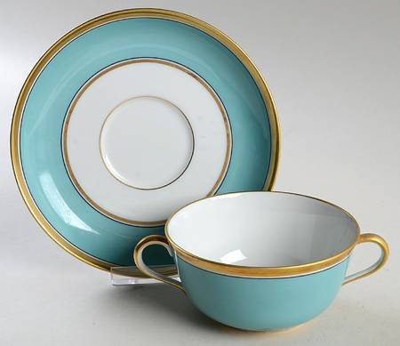 Contessa Turquoise Flat Cream Soup Bowl & Saucer Set