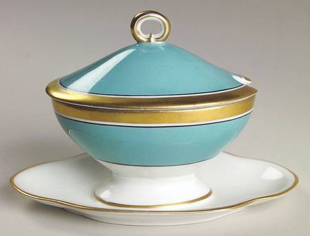 Contessa Turquoise Oval Mustard w/Lid, Attached Underplate & Spoon