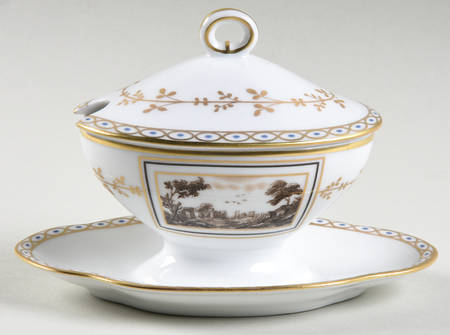 Fiesole (Italian Scene) Oval Mustard W/Lid & Attached Underplate