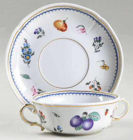 Italian Fruits (Antico Doccia) Flat Cream Soup Bowl & Saucer Set by Ginori 1735