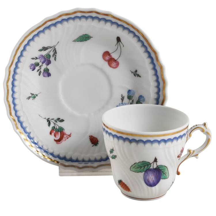 Italian Fruits (Antico Doccia) Flat Demitasse Cup & Saucer Set