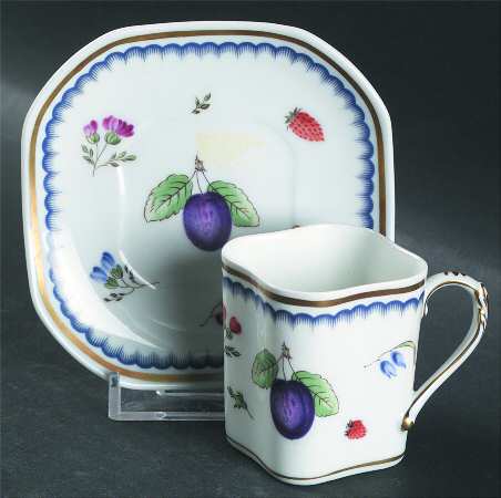 Italian Fruits (Antico Doccia) Flat Demitasse Cup & Saucer Set
