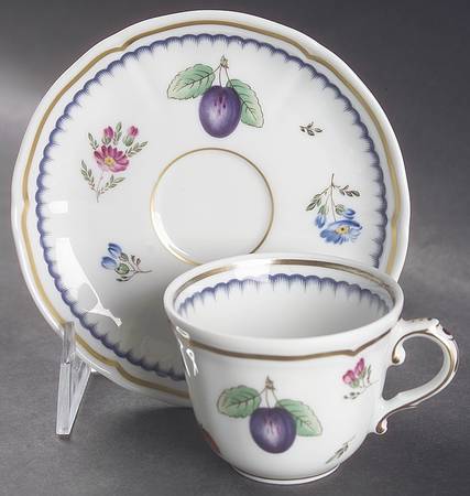 Italian Fruits (Antico Doccia) Flat Demitasse Cup & Saucer Set