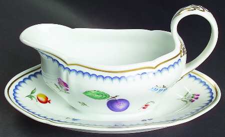 Italian Fruits (Antico Doccia) Gravy Boat with Attached Underplate