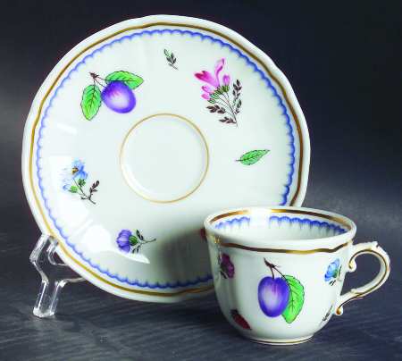 Italian Fruits (Antico Doccia) Flat Demitasse Cup & Saucer Set