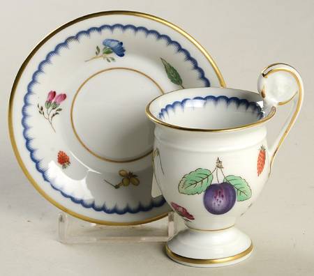 Italian Fruits (Antico Doccia) Footed Demitasse Cup & Saucer Set