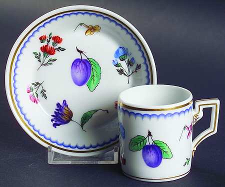Italian Fruits (Antico Doccia) Flat Demitasse Cup & Saucer Set