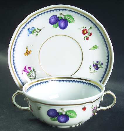 Italian Fruits (Antico Doccia) Flat Cream Soup Bowl & Saucer Set by Ginori 1735