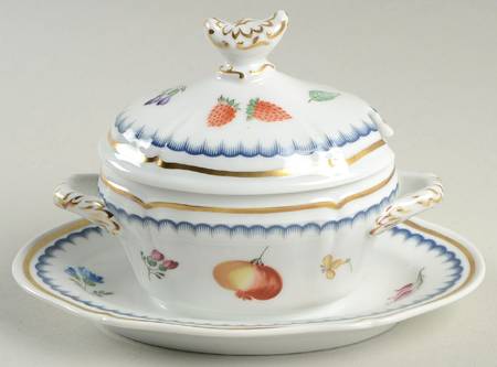 Italian Fruits (Antico Doccia) Mustard with Lid & Attached Underplate