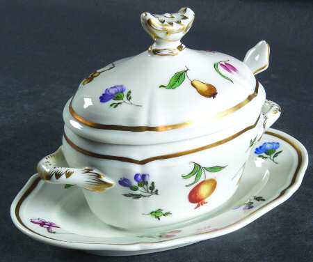 Italian Fruits (Antico Doccia) Mustard with Lid & Attached Underplate