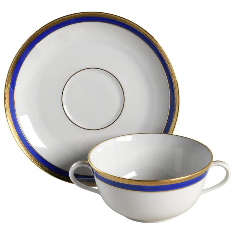 Palermo Blue Flat Cream Soup Bowl & Saucer Set