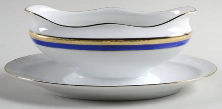 Palermo Blue Gravy Boat with Attached Underplate