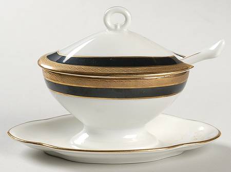 Palermo Black Oval Mustard w/Lid, Attached Underplate & Spoon