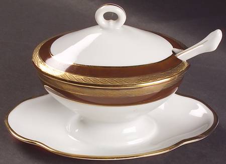 Palermo Brown Oval Mustard w/Lid, Attached Underplate & Spoon