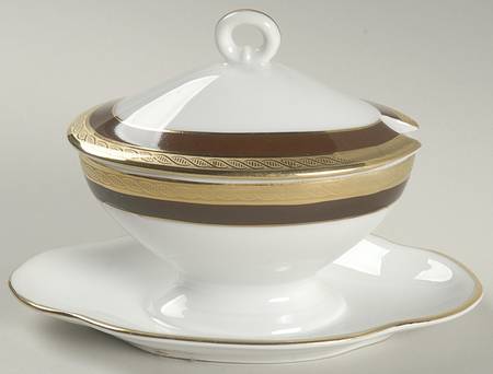 Palermo Brown Oval Mustard W/Lid & Attached Underplate