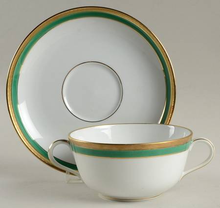 Palermo Green Flat Cream Soup Bowl & Saucer Set