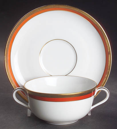 Palermo Rust (Red) Flat Cream Soup Bowl & Saucer Set