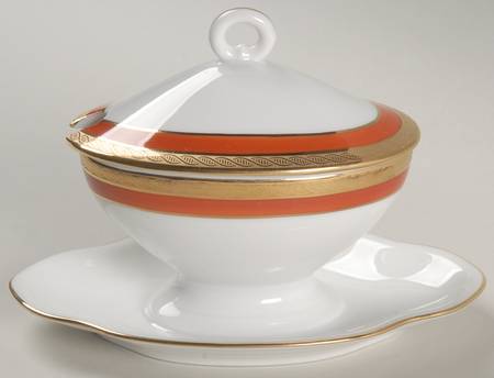 Palermo Rust (Red) Oval Mustard W/Lid & Attached Underplate