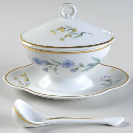 Primavera Oval Mustard w/Lid, Attached Underplate & Spoon