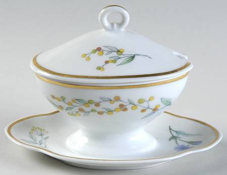 Primavera Oval Mustard W/Lid & Attached Underplate