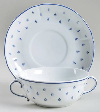 Royal Blue Flat Cream Soup Bowl & Saucer Set