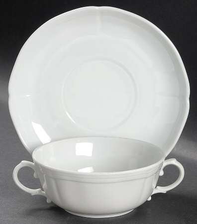 White Antico Doccia Flat Cream Soup Bowl & Saucer Set