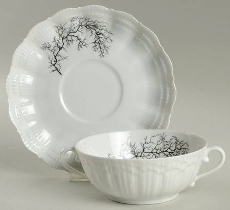 Black Coral Flat Cream Soup Bowl & Saucer Set