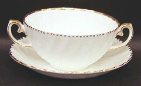 Old Grecian Flute Gold (Gold Dots On Edge) Flat Cream Soup Bowl & Saucer Set
