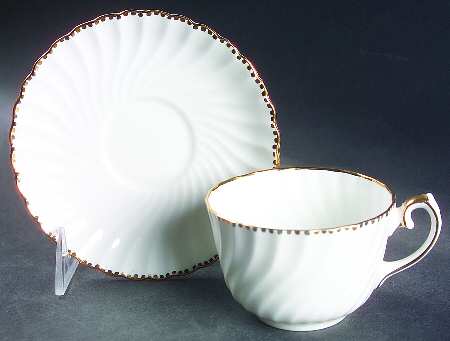Old Grecian Flute Gold (Gold Dots On Edge) Flat Cup & Saucer Set