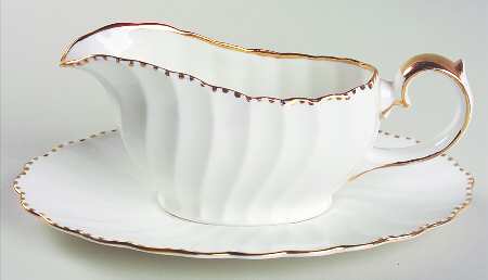 Old Grecian Flute Gold (Gold Dots On Edge) Gravy Boat & Underplate